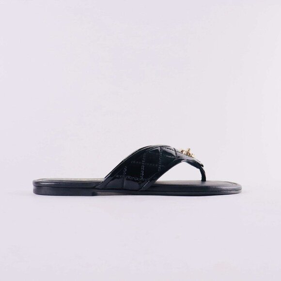 AUTHENTIC CHANEL PATEN QUILTED CC SANDALS - Picture 4 of 6